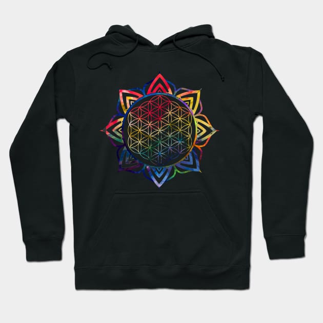 Rainbow Lotus Flower of Life Mandala Hoodie by Bluepress